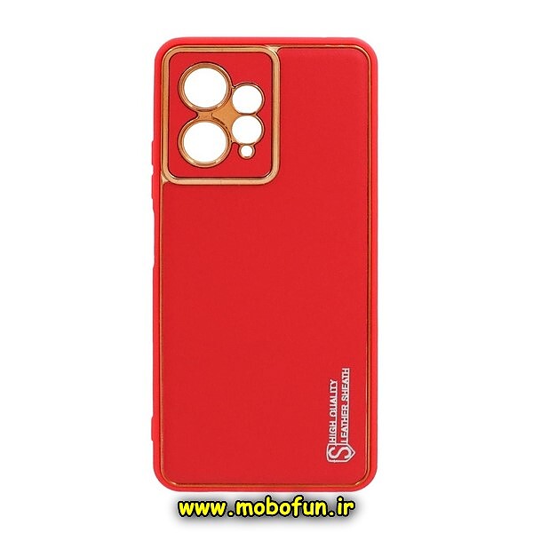 قاب گوشی Redmi Note 12 4G شیائومی طرح مای کیس چرمی گلد لاین دور طلایی محافظ لنز دار قرمز کد 73