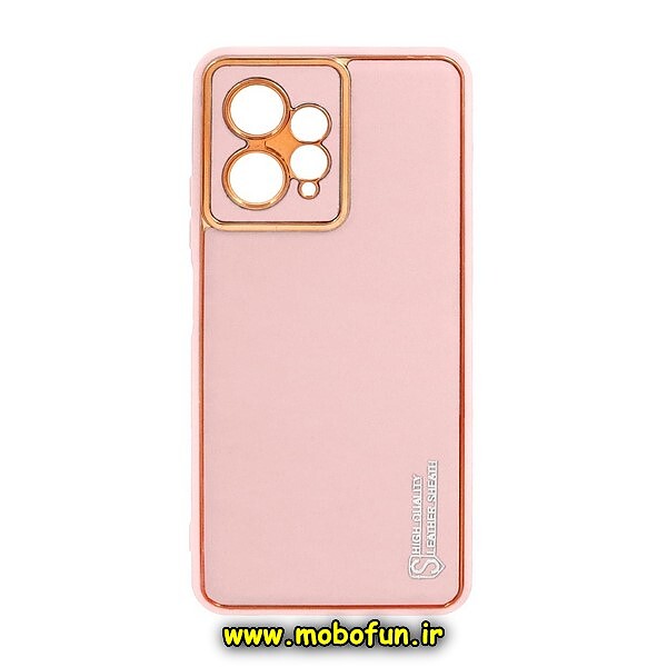 قاب گوشی Redmi Note 12 4G شیائومی طرح مای کیس چرمی گلد لاین دور طلایی محافظ لنز دار صورتی کد 74