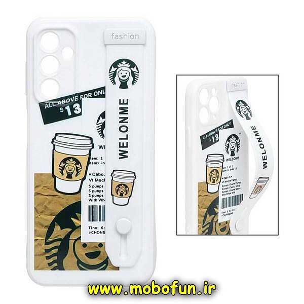 قاب گوشی Galaxy A14 4G - Galaxy A14 5G سامسونگ دستبندی سیلیکونی استارباکس STARBUCKS محافظ لنز دار سفید کد 269