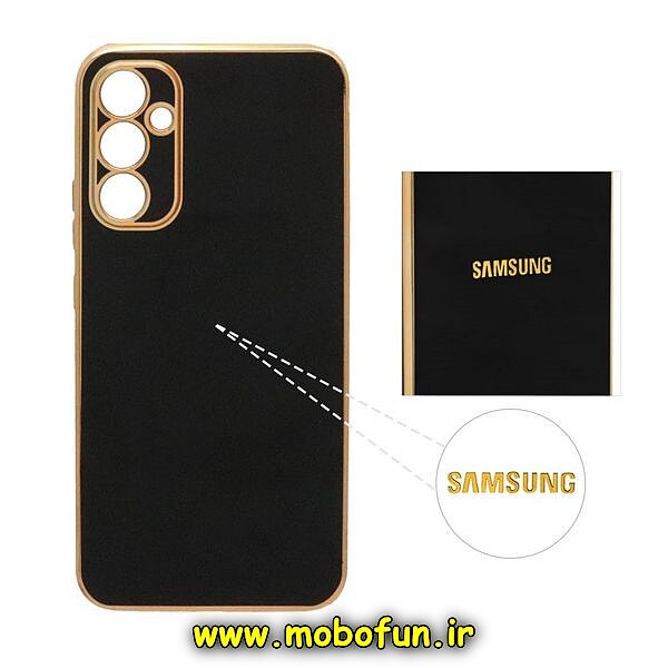 قاب گوشی Galaxy A14 4G - Galaxy A14 5G سامسونگ طرح ژله ای مای کیس گلد لاین دور طلایی محافظ لنز دار لوگودار مشکی کد 294