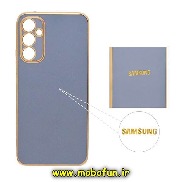 قاب گوشی Galaxy A14 4G - Galaxy A14 5G سامسونگ طرح ژله ای مای کیس گلد لاین دور طلایی محافظ لنز دار لوگودار آبی فیلی کد 295