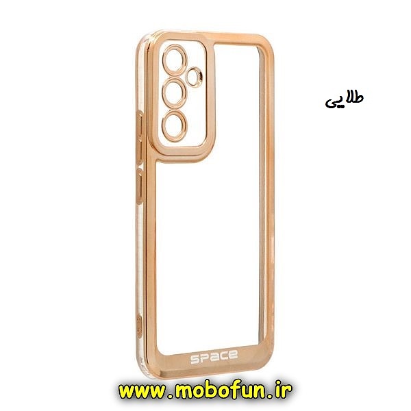 قاب گوشی Galaxy A34 5G سامسونگ طرح الکتروپلیتینگ ژله ای شفاف اورجینال اسپیس SPACE محافظ لنز دار طلایی کد 261