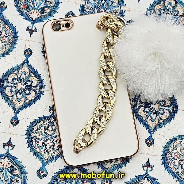 قاب گوشی iPhone 6 - iPhone 6S آیفون طرح مای کیس گلد لاین لاکچری دستبندی کارتیر نگینی پام پام محافظ لنز دار سفید کد 515