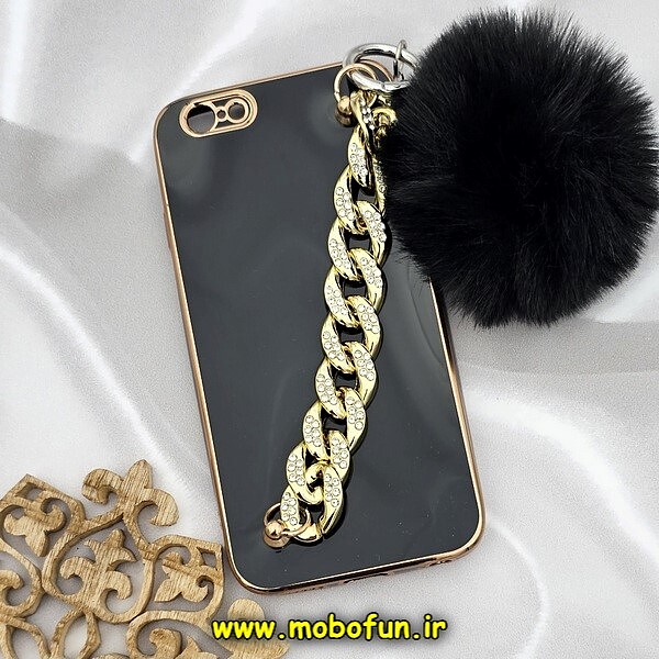 قاب گوشی iPhone 6 - iPhone 6S آیفون طرح مای کیس گلد لاین لاکچری دستبندی کارتیر نگینی پام پام محافظ لنز دار مشکی کد 516