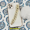 قاب گوشی iPhone 12 آیفون طرح مای کیس گلد لاین لاکچری دستبندی کارتیر نگینی پام پام محافظ لنز دار سفید کد 786