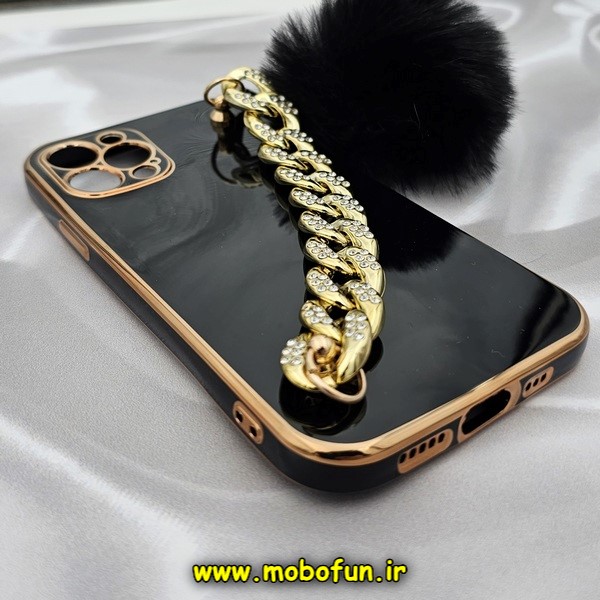 قاب گوشی iPhone 12 Pro آیفون طرح مای کیس گلد لاین لاکچری دستبندی کارتیر نگینی پام پام محافظ لنز دار مشکی کد 799