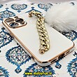 قاب گوشی iPhone 13 Pro آیفون طرح مای کیس گلد لاین لاکچری دستبندی کارتیر نگینی پام پام محافظ لنز دار سفید کد 388