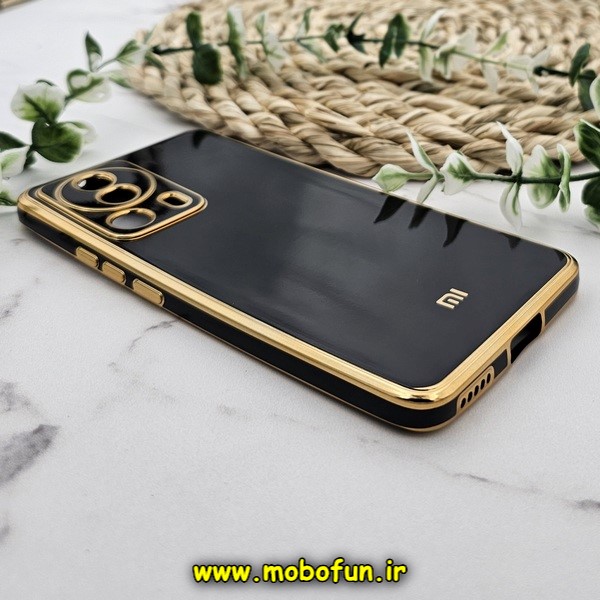 قاب گوشی Xiaomi 13 Lite شیائومی طرح ژله ای مای کیس گلد لاین دور طلایی محافظ لنز دار مشکی کد 4