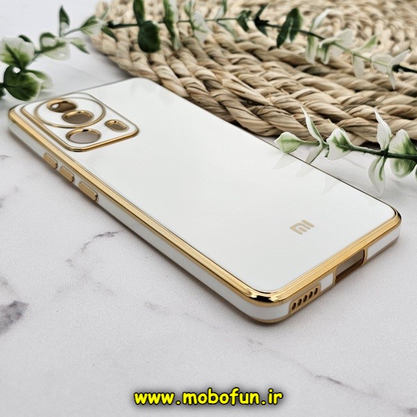 قاب گوشی Xiaomi 13 Lite شیائومی طرح ژله ای مای کیس گلد لاین دور طلایی محافظ لنز دار سفید کد 5