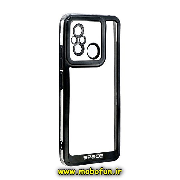 قاب گوشی Redmi 12C - Poco C55 - Redmi 11A شیائومی طرح الکتروپلیتینگ ژله ای شفاف اورجینال اسپیس SPACE محافظ لنز دار مشکی کد 112