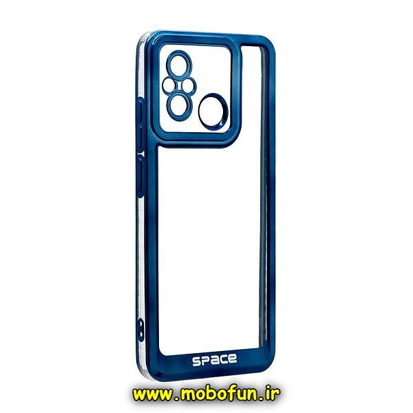 قاب گوشی Redmi 12C - Poco C55 - Redmi 11A شیائومی طرح الکتروپلیتینگ ژله ای شفاف اورجینال اسپیس SPACE محافظ لنز دار سرمه ای کد 114