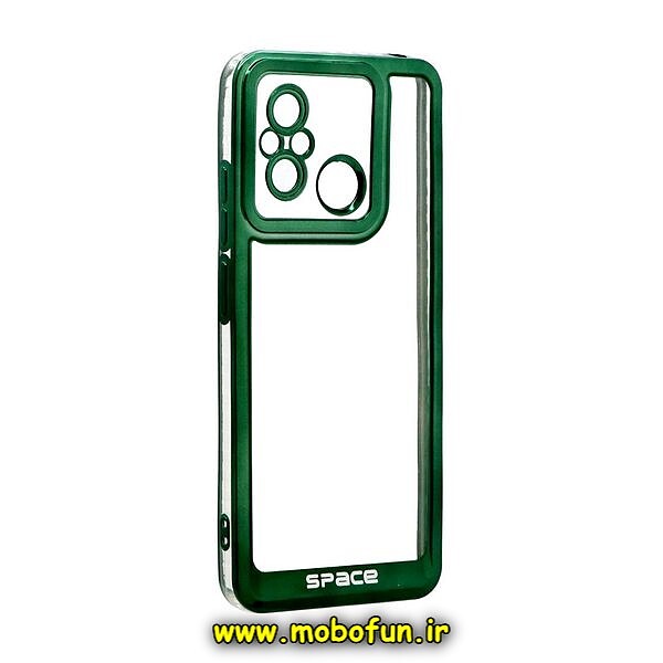 قاب گوشی Redmi 12C - Poco C55 - Redmi 11A شیائومی طرح الکتروپلیتینگ ژله ای شفاف اورجینال اسپیس SPACE محافظ لنز دار سبز تیره کد 116