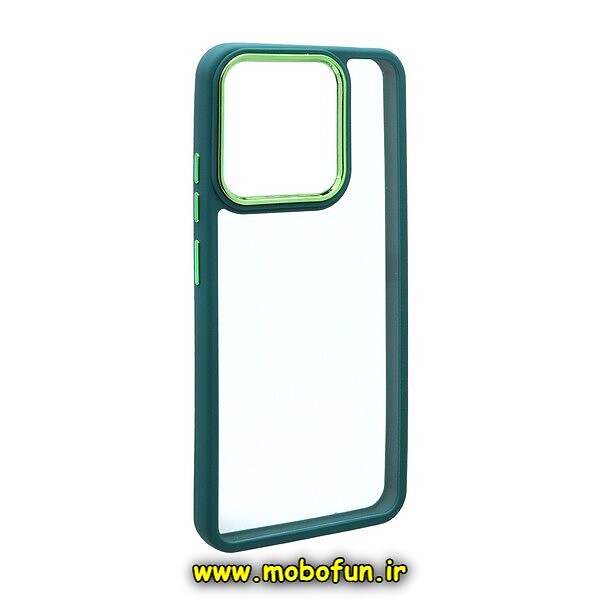 قاب گوشی Redmi 12C - Poco C55 - Redmi 11A شیائومی اورجینال متال کیس Metal طرح پشت طلق شفاف دور سیلیکونی سبز کد 119