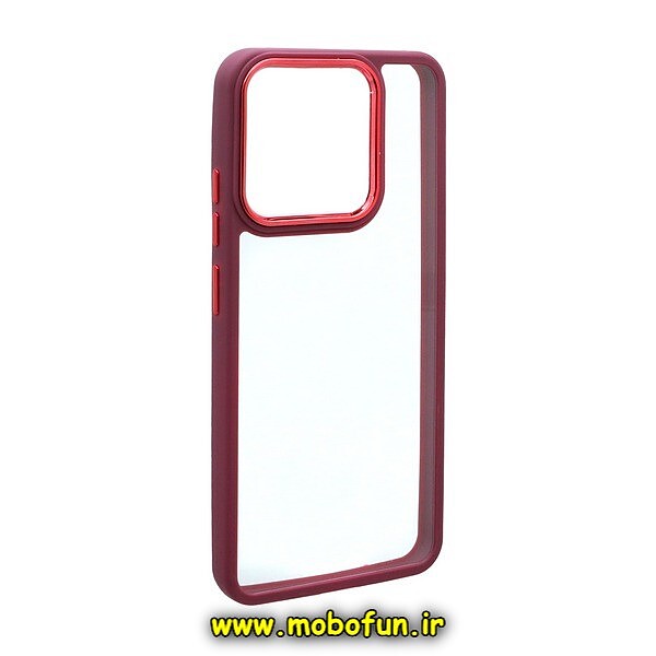 قاب گوشی Redmi 12C - Poco C55 - Redmi 11A شیائومی اورجینال متال کیس Metal طرح پشت طلق شفاف دور سیلیکونی زرشکی کد 120