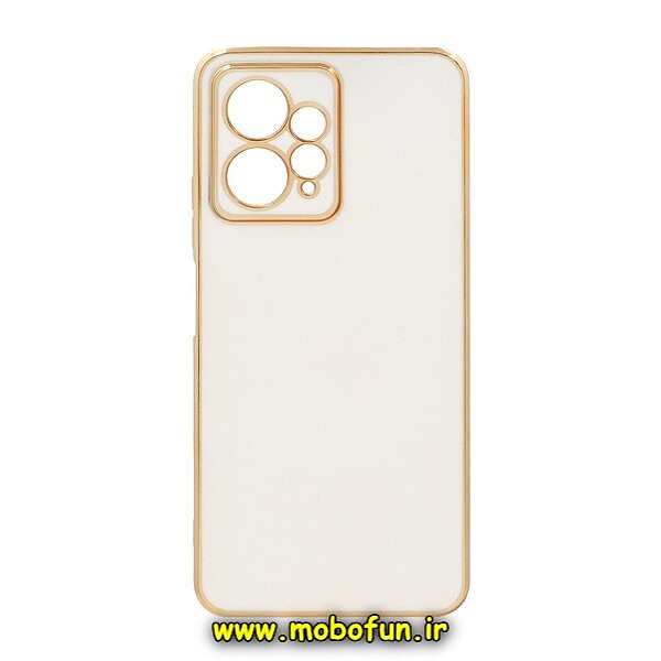 قاب گوشی Redmi Note 12 4G شیائومی طرح ژله ای مای کیس گلد لاین دور طلایی محافظ لنز دار سفید کد 129