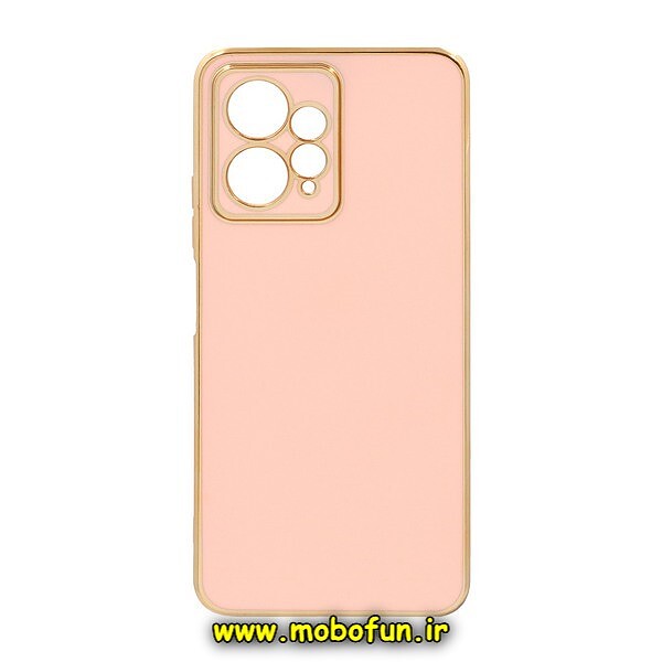 قاب گوشی Redmi Note 12 4G شیائومی طرح ژله ای مای کیس گلد لاین دور طلایی محافظ لنز دار گلبهی کد 130