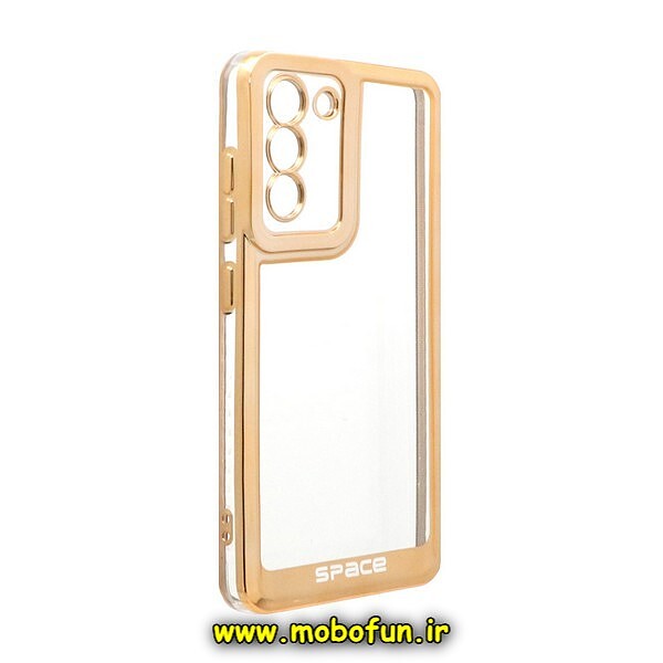 قاب گوشی Galaxy S21 FE سامسونگ طرح الکتروپلیتینگ ژله ای شفاف اورجینال اسپیس SPACE محافظ لنز دار طلایی کد 488