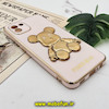 قاب گوشی Galaxy A03 2022 سامسونگ طرح ژله ای مای کیس خرس طلایی تدی برجسته POWER BEAR محافظ لنز دار پاپ سوکت دار گلبهی کد 116
