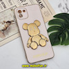 قاب گوشی Galaxy A03 2022 سامسونگ طرح ژله ای مای کیس خرس طلایی تدی برجسته POWER BEAR محافظ لنز دار پاپ سوکت دار گلبهی کد 116