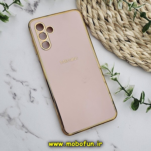 قاب گوشی Galaxy A04S سامسونگ طرح ژله ای مای کیس گلد لاین دور طلایی محافظ لنز دار گلبهی کد 222
