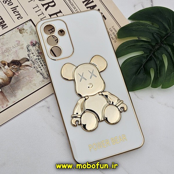 قاب گوشی Galaxy A04S سامسونگ طرح ژله ای مای کیس خرس طلایی تدی برجسته POWER BEAR محافظ لنز دار پاپ سوکت دار سفید کد 226