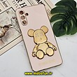 قاب گوشی Galaxy A04S سامسونگ طرح ژله ای مای کیس خرس طلایی تدی برجسته POWER BEAR محافظ لنز دار پاپ سوکت دار گلبهی کد 227