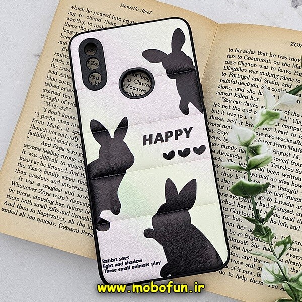 قاب گوشی Galaxy A10S سامسونگ طرح دار پافر چرمی محافظ لنز دار خرگوش HAPPY کد 626