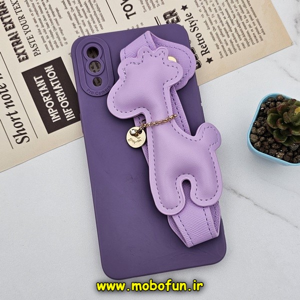 قاب گوشی Galaxy A10S سامسونگ طرح لاکچری دستبندی پلاک فلزی چرمی زرافه بنفش محافظ لنز دار کد 631