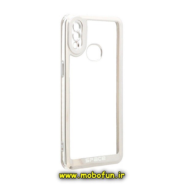 قاب گوشی Galaxy A10S سامسونگ طرح الکتروپلیتینگ ژله ای شفاف اورجینال اسپیس SPACE محافظ لنز دار نقره ای کد 642
