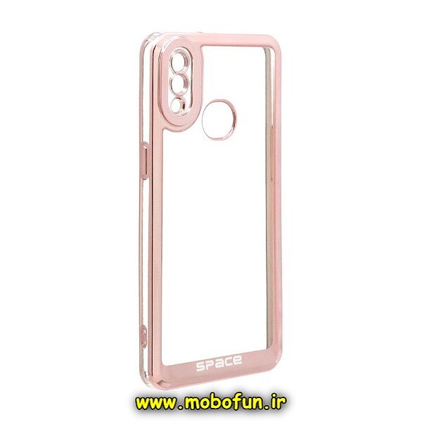 قاب گوشی Galaxy A10S سامسونگ طرح الکتروپلیتینگ ژله ای شفاف اورجینال اسپیس SPACE محافظ لنز دار رزگلد کد 644