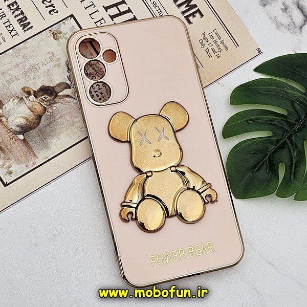 قاب گوشی Galaxy A14 4G - Galaxy A14 5G سامسونگ طرح ژله ای مای کیس خرس طلایی تدی برجسته POWER BEAR محافظ لنز دار پاپ سوکت دار گلبهی کد 331