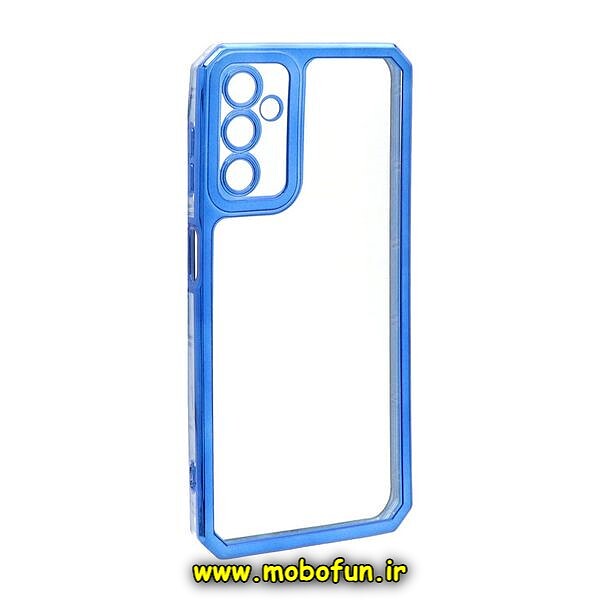 قاب گوشی Galaxy A14 4G - Galaxy A14 5G سامسونگ طرح الکتروپلیتینگ ژله ای شفاف محافظ لنز دار ایربگ دار آبی کاربنی کد 389