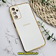 قاب گوشی Galaxy A14 4G - Galaxy A14 5G سامسونگ طرح ژله ای مای کیس گلد لاین دور طلایی محافظ لنز دار لوگودار سفید کد 411