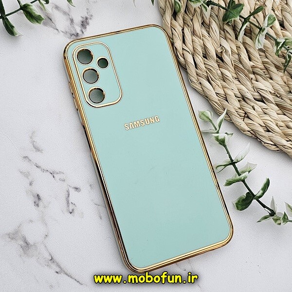قاب گوشی Galaxy A14 4G - Galaxy A14 5G سامسونگ طرح ژله ای مای کیس گلد لاین دور طلایی محافظ لنز دار لوگودار سبزآبی کد 414