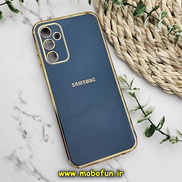 قاب گوشی Galaxy A14 4G - Galaxy A14 5G سامسونگ طرح ژله ای مای کیس گلد لاین دور طلایی محافظ لنز دار لوگودار سرمه ای کد 416