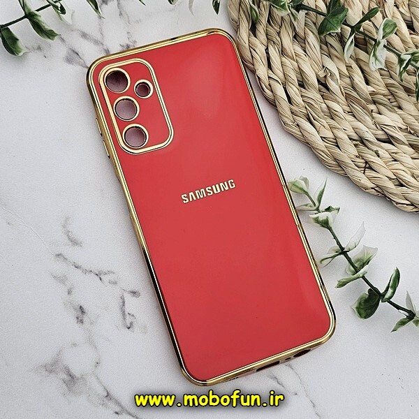 قاب گوشی Galaxy A14 4G - Galaxy A14 5G سامسونگ طرح ژله ای مای کیس گلد لاین دور طلایی محافظ لنز دار لوگودار قرمز کد 417