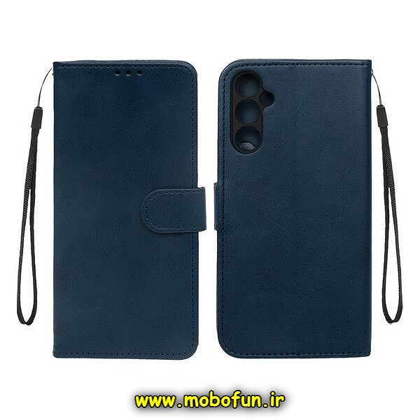 کیف گوشی Galaxy A14 4G - Galaxy A14 5G سامسونگ مگنتی طرح چرم کتابی محافظ لنزدار سرمه ای کد 420