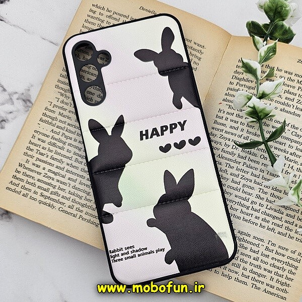 قاب گوشی Galaxy A14 4G - Galaxy A14 5G سامسونگ طرح دار پافر چرمی محافظ لنز دار خرگوشی HAPPY کد 440