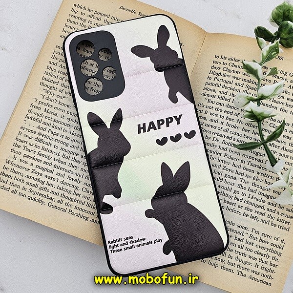 قاب گوشی Galaxy A23 4G سامسونگ طرح دار پافر چرمی محافظ لنز دار خرگوش HAPPY کد 463