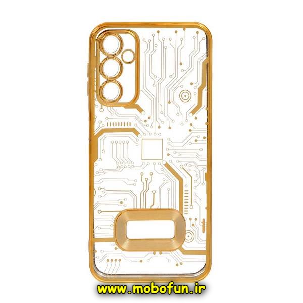 قاب گوشی Galaxy A24 4G سامسونگ طرح الکتروپلیتینگ مگ سیف ژله ای شفاف مدار برق اورجینال محافظ لنز دار طلایی کد 166