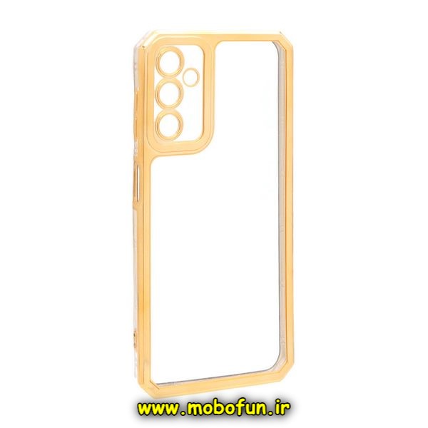 قاب گوشی Galaxy A24 4G سامسونگ طرح الکتروپلیتینگ ژله ای شفاف محافظ لنز دار ایربگ دار طلایی کد 186