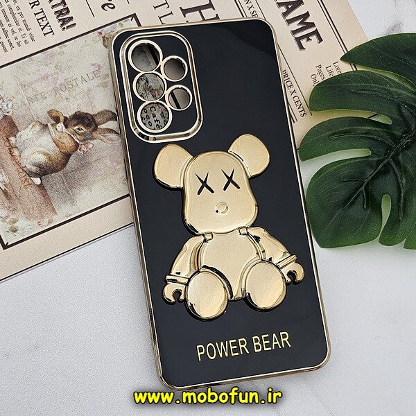 قاب گوشی Galaxy A33 5G سامسونگ طرح ژله ای مای کیس خرس طلایی تدی برجسته POWER BEAR محافظ لنز دار پاپ سوکت دار مشکی کد 497