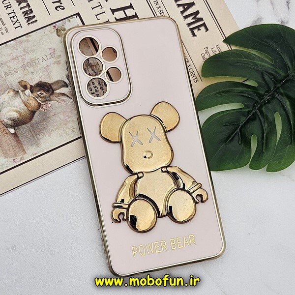 قاب گوشی Galaxy A33 5G سامسونگ طرح ژله ای مای کیس خرس طلایی تدی برجسته POWER BEAR محافظ لنز دار پاپ سوکت دار گلبهی کد 499