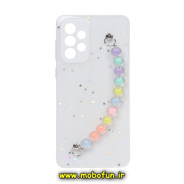 قاب گوشی Galaxy A33 5G سامسونگ طرح رزینی ماربل مرواریدی دستبندی رنگی محافظ لنزدار سفید کد 521