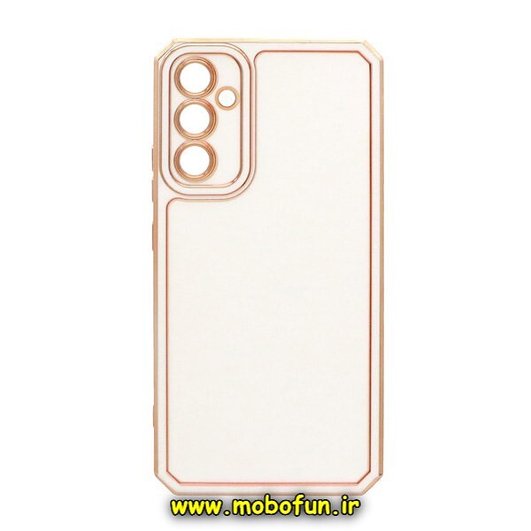 قاب گوشی Galaxy A34 5G سامسونگ طرح ژله ای مای کیس گلد لاین دور طلایی محافظ لنز دار ایربگ دار کپسولی سفید کد 286