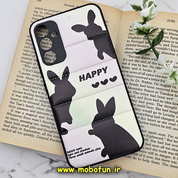 قاب گوشی Galaxy A34 5G سامسونگ طرح دار پافر چرمی محافظ لنز دار خرگوشی HAPPY کد 293
