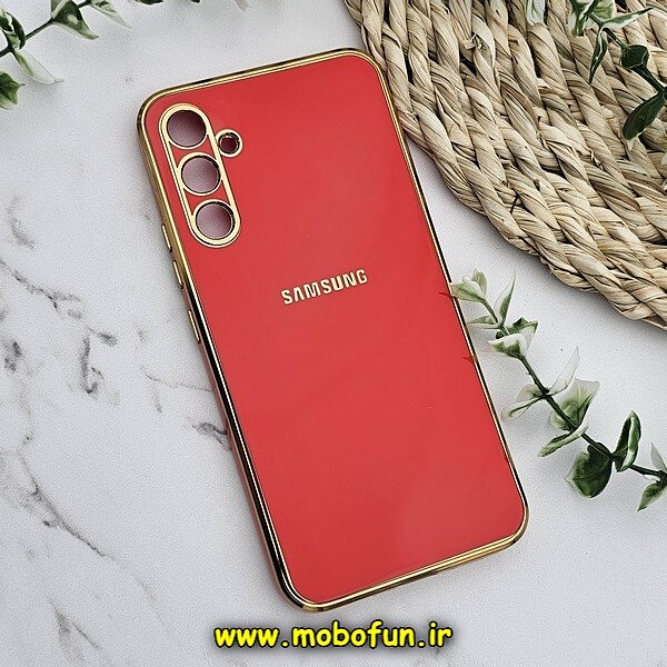قاب گوشی Galaxy A34 5G سامسونگ طرح ژله ای مای کیس گلد لاین دور طلایی محافظ لنز دار قرمز کد 300