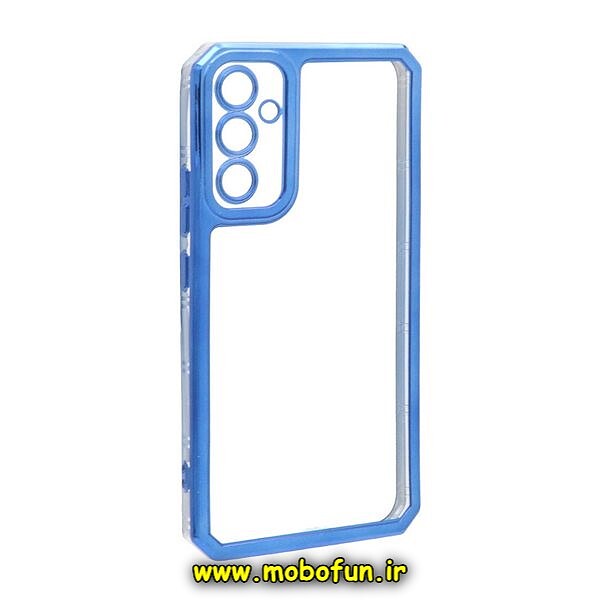 قاب گوشی Galaxy A34 5G سامسونگ طرح الکتروپلیتینگ ژله ای شفاف محافظ لنز دار ایربگ دار آبی کاربنی کد 333