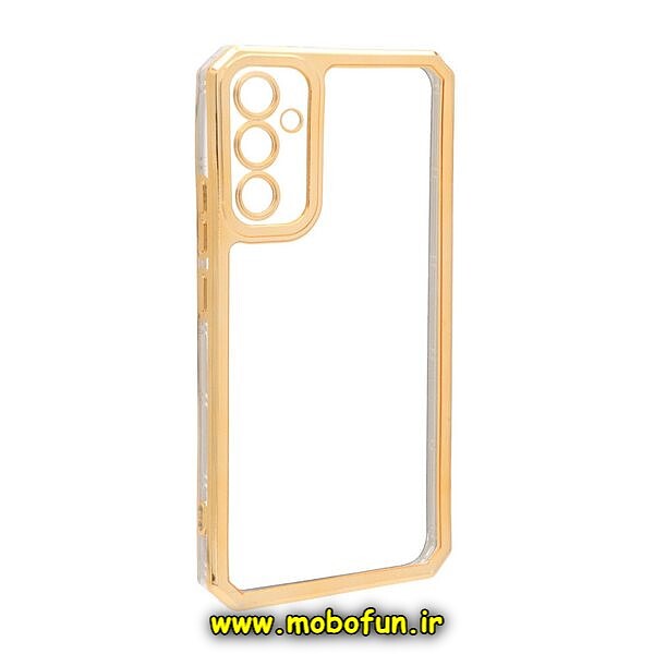 قاب گوشی Galaxy A34 5G سامسونگ طرح الکتروپلیتینگ ژله ای شفاف محافظ لنز دار ایربگ دار طلایی کد 336