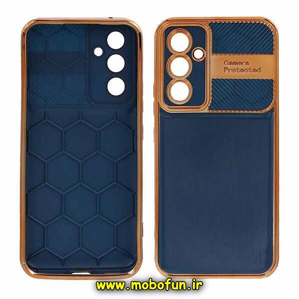 قاب گوشی Galaxy A34 5G سامسونگ طرح سیلیکونی هاشور دور طلایی محافظ لنزدار سرمه ای کد 341